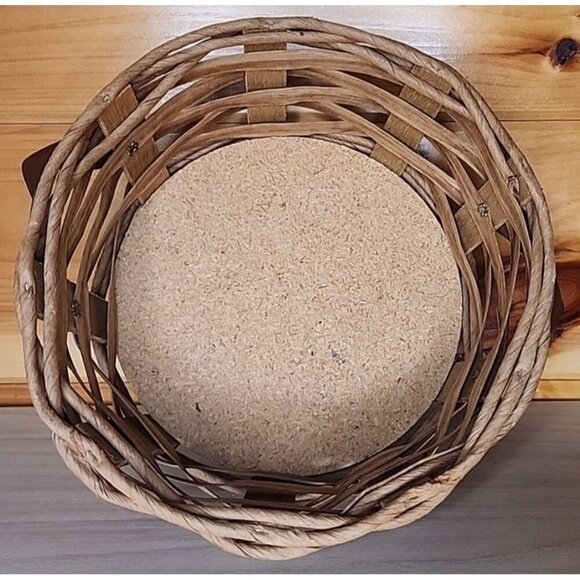 Vintage Pyrex Casserole Dish Holder Wicker Round Basket Leather Handles - Picture 4 of 9